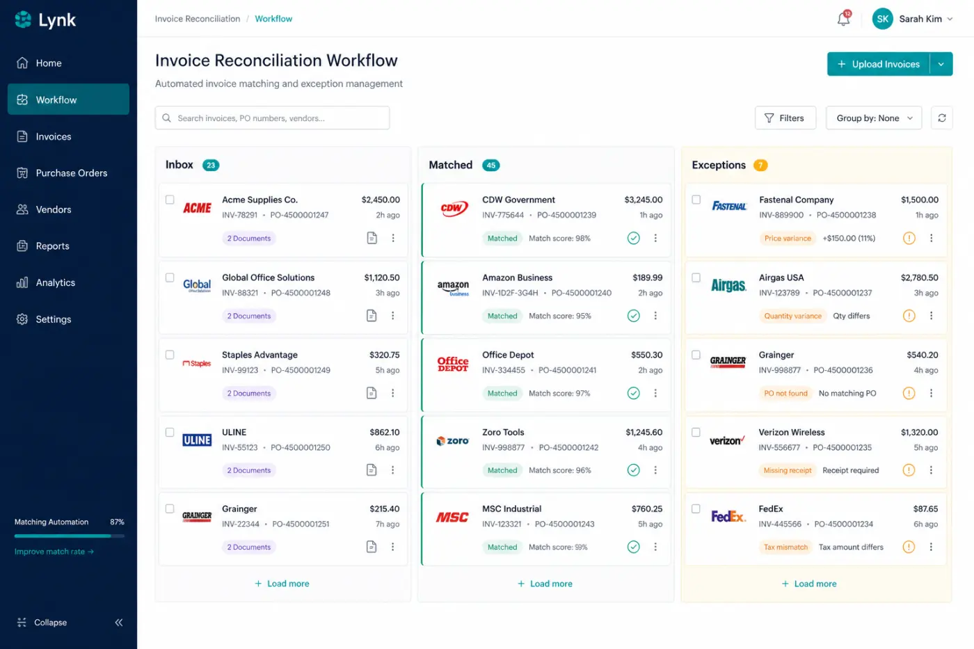 Ops exception board screenshot