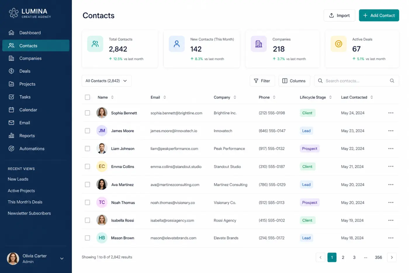 CRM web app screenshot